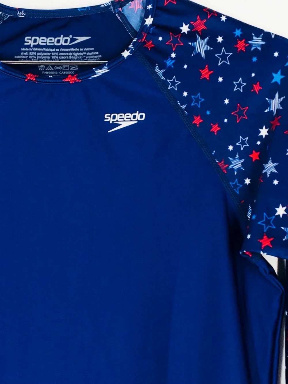NWOT Speedo UPF 50 Stars Long Sleeve Swim Top Blue Girls XL